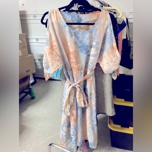 Floral Print Watercolor Slim Drawstring Dress